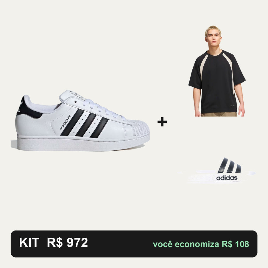 Kit Adidas Superstar II + Camiseta Adidas + Chinelo Adidas — Do clássico ao descanso