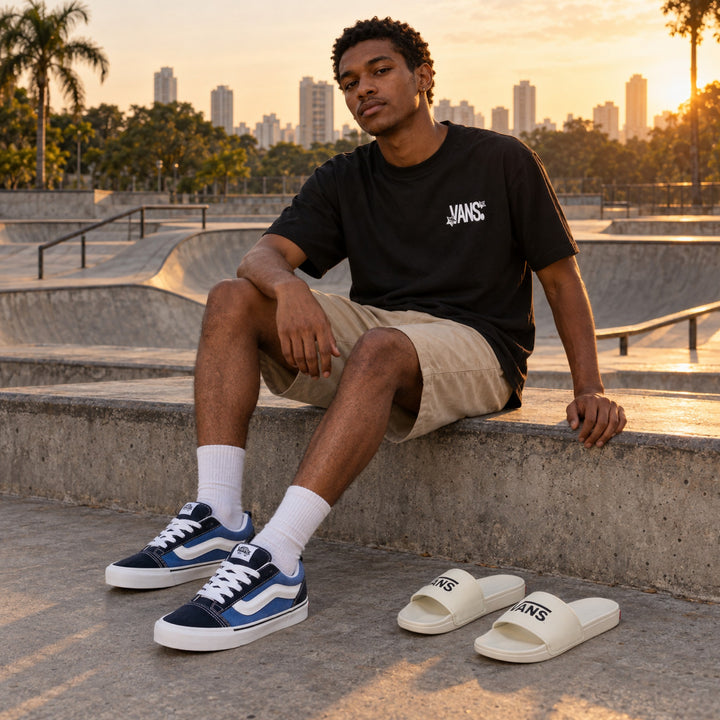 Kit Vans Knu Skool + Camiseta Vans + Chinelo Vans