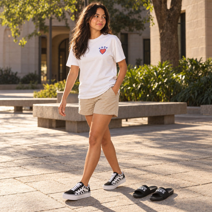 Kit Vans Old Skool Plataforma Checkerboard + Camiseta Vans + Chinelo Vans