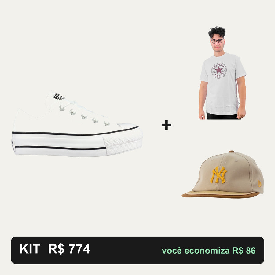 Kit Converse All Star Chuck Taylor Lift + Camiseta Converse + Boné New Era — O look completo