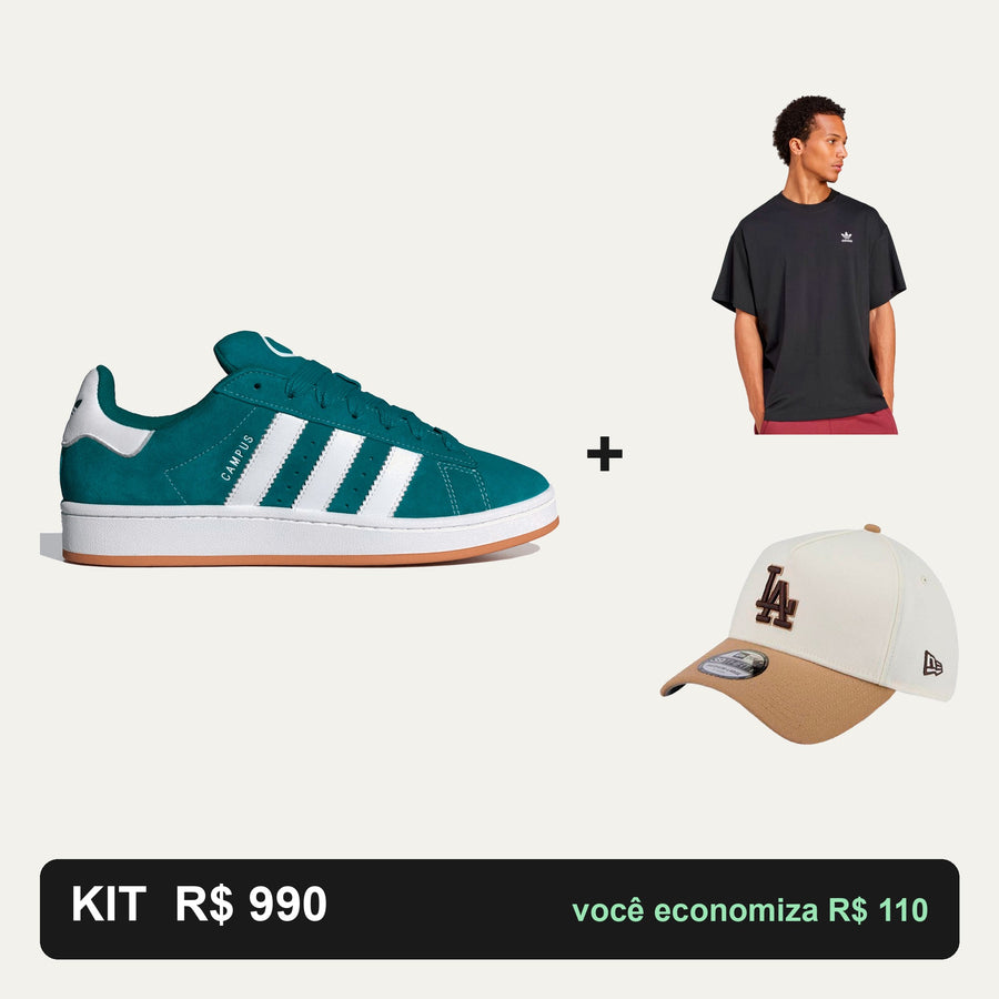 Kit Adidas Campus 00S + Camiseta Adidas + Boné New Era — O look completo
