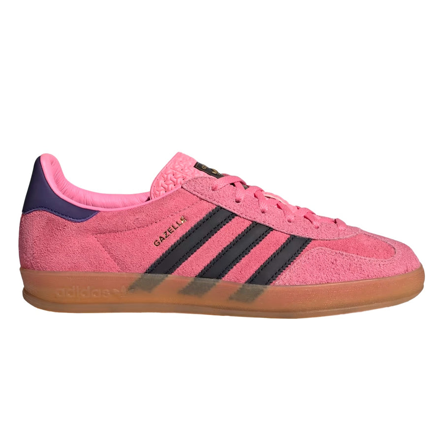 Tênis Adidas Gazelle Indoor Feminino — Camurça rosa e listras pretas