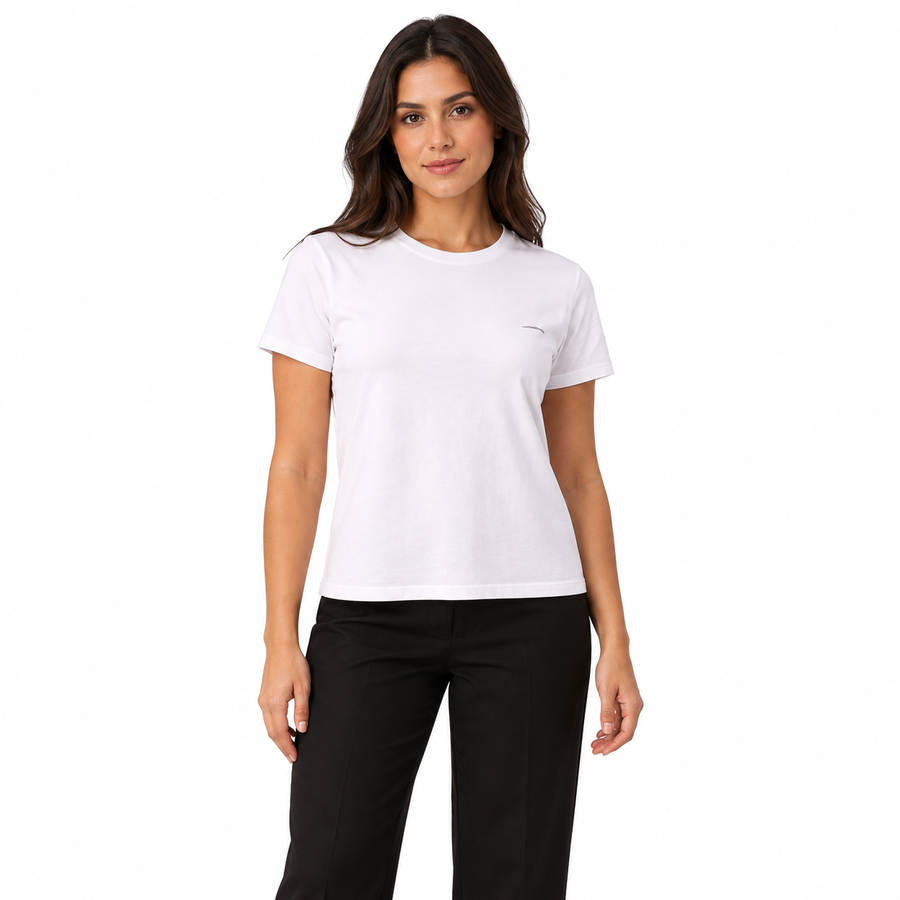 Camiseta Calvin Klein Slim Estampa Mini Feminino — Modelagem slim, ajustada ao corpo