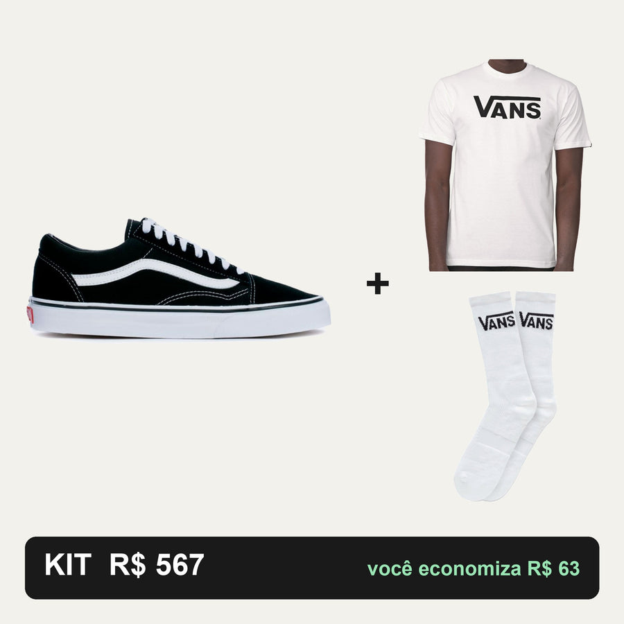 Kit Vans Old Skool + Camiseta Vans + Meias Vans — O look que não sai de moda, completo