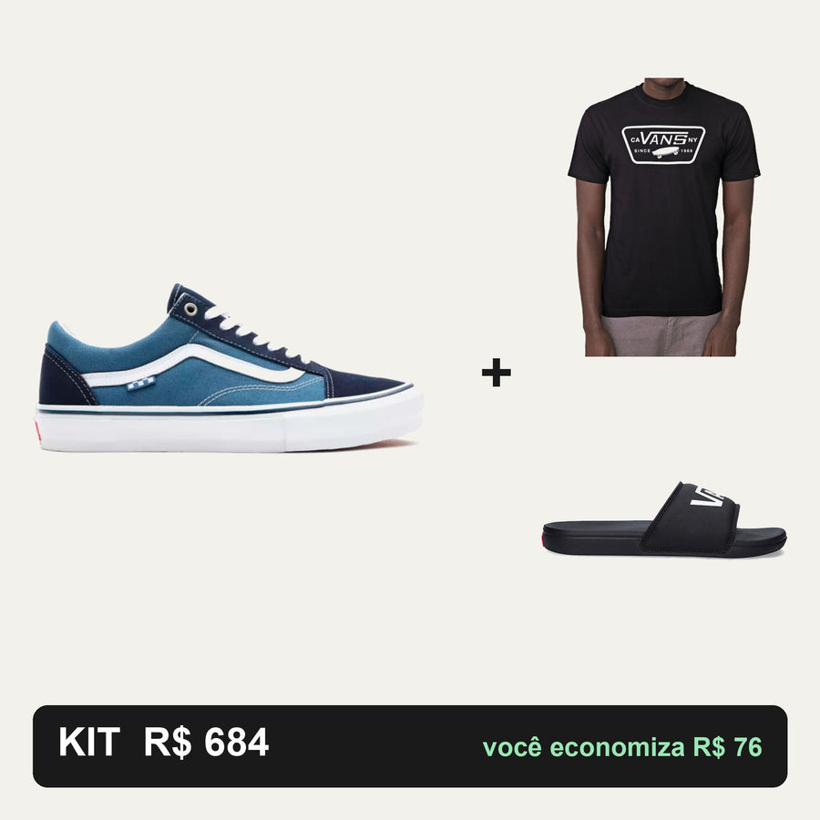 Kit Vans Skate Old Skool + Camiseta Vans + Chinelo Vans — O kit do skatista, do bowl ao rolê