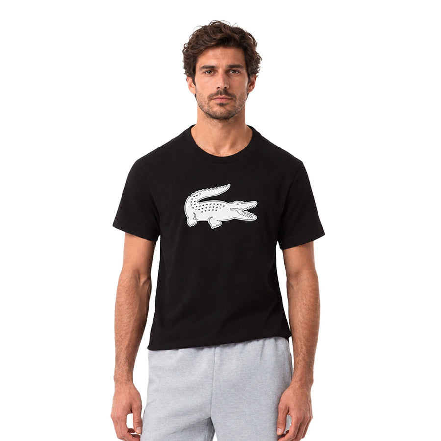 Camiseta Lacoste Ultra Dry Masculino — Branco sobre preto