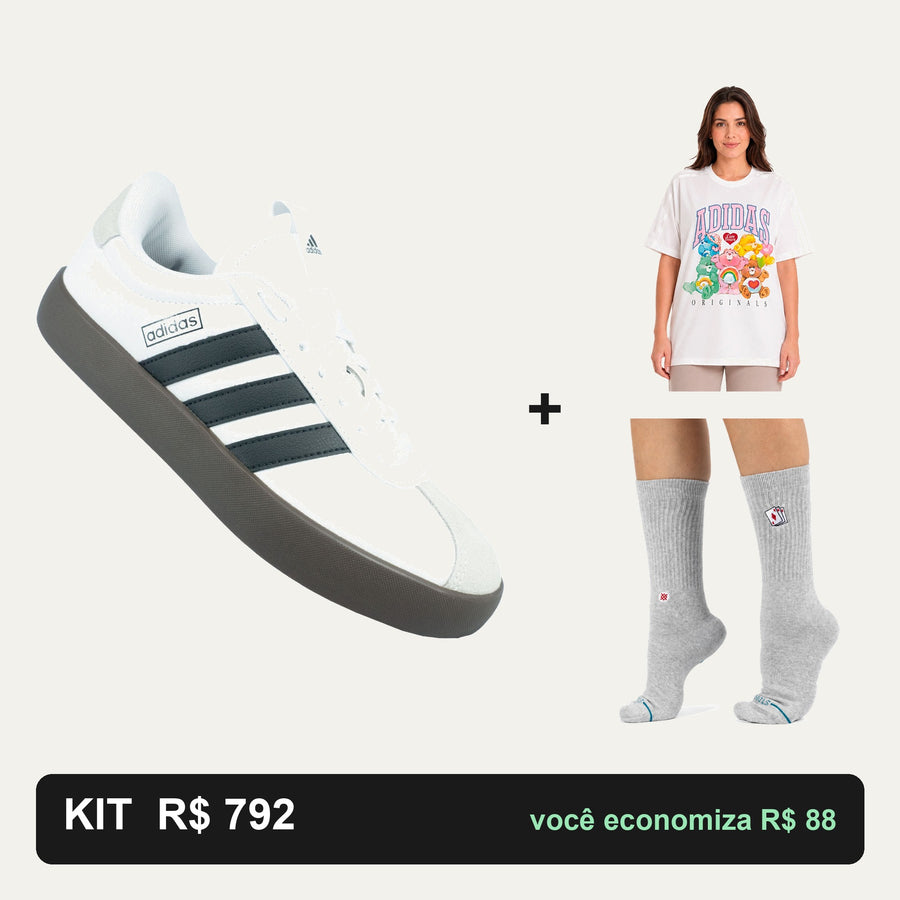 Kit Adidas Vl Court 3.0 Low + Camiseta Adidas + Meia Stance — Um visual mais contido