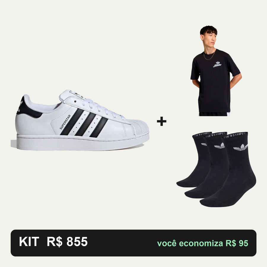 Kit Adidas Superstar II + Camiseta Adidas + Meia Adidas — Um clássico sem complicação