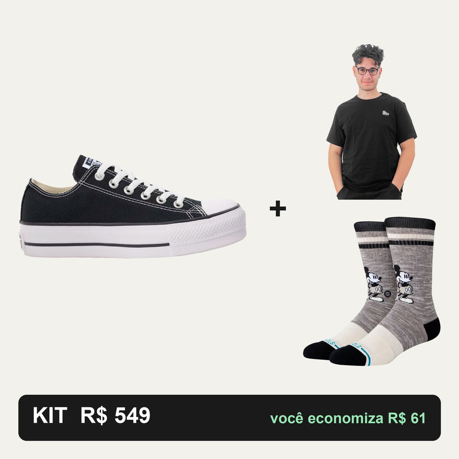 Kit Converse Chuck Taylor Lift + Camiseta Converse + Meia Stance — O clássico com plataforma