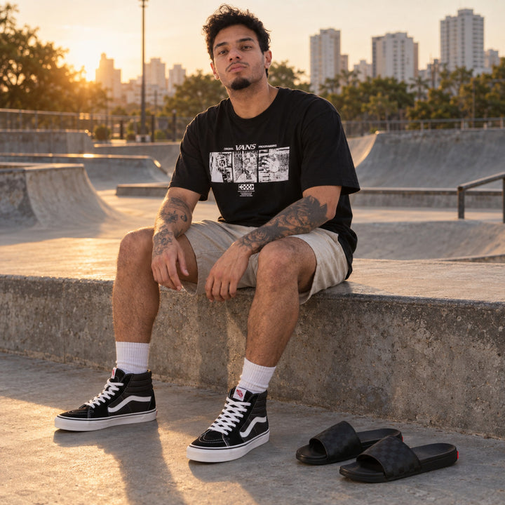 Kit Vans SK8 HI + Camiseta Vans + Chinelo Vans