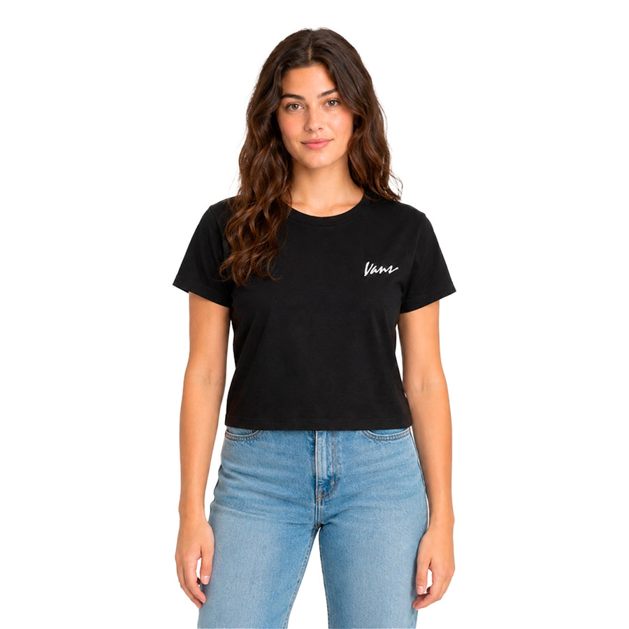 Camiseta Cropped Vans Baby Tee Classic Script Feminino — Curta por construção