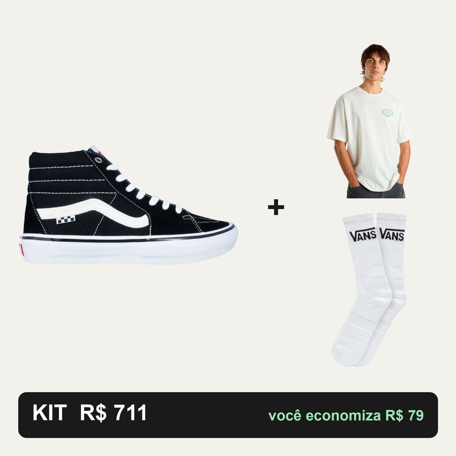 Kit Vans Skate Sk8-Hi + Camiseta Vans + Meia Vans — O look completo