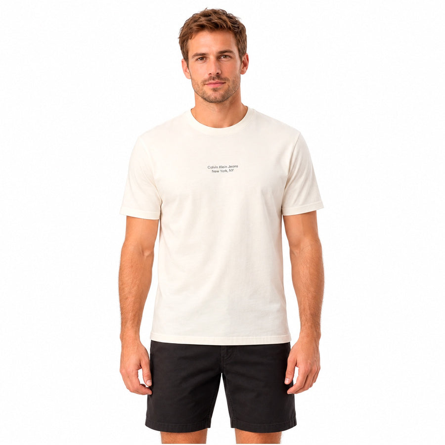 Camiseta Calvin Klein Logo Ny Masculino — Off-white, de fundo creme