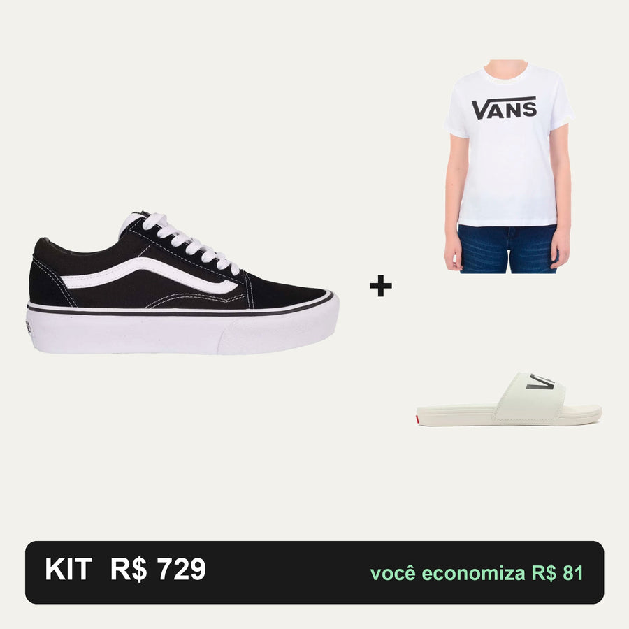 Kit Vans Old Skool Platform + Camiseta Vans + Chinelo Vans — O clássico, mais alto