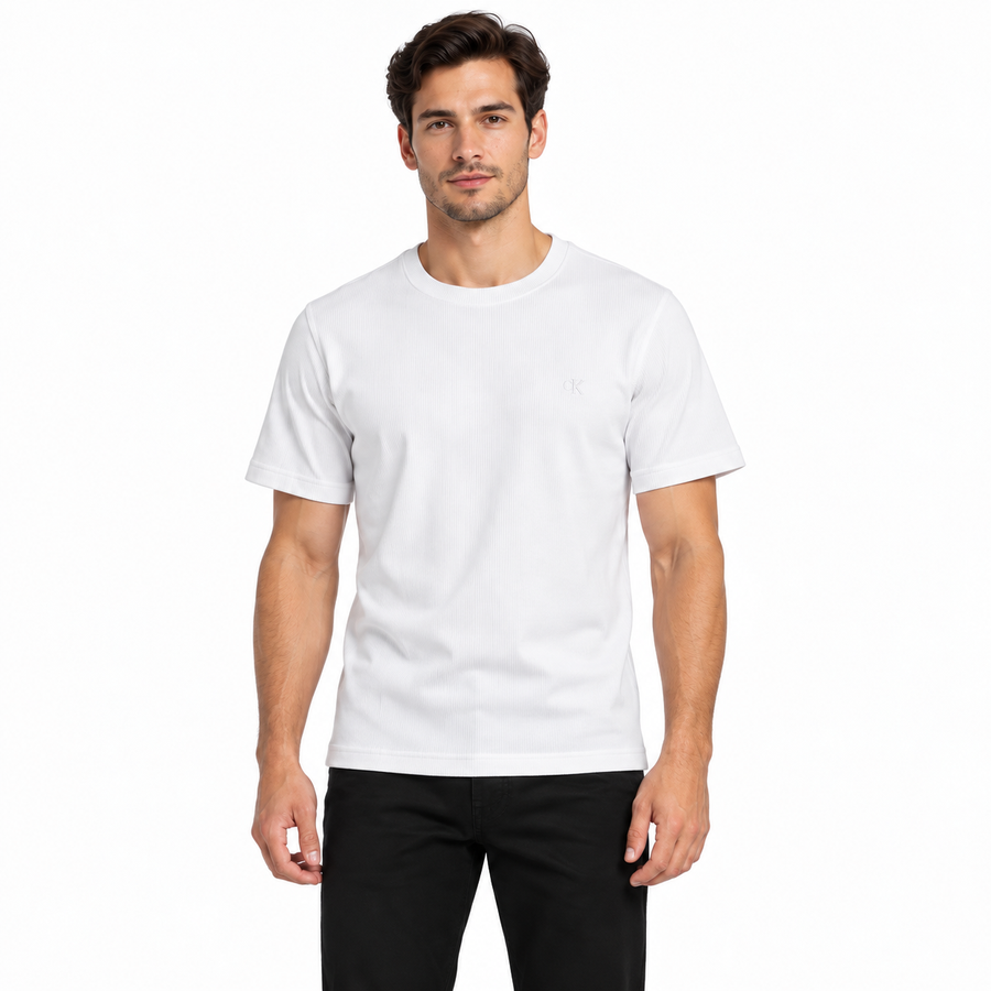 Camiseta Calvin Klein Ribana Masculino — Branco com CK discreto